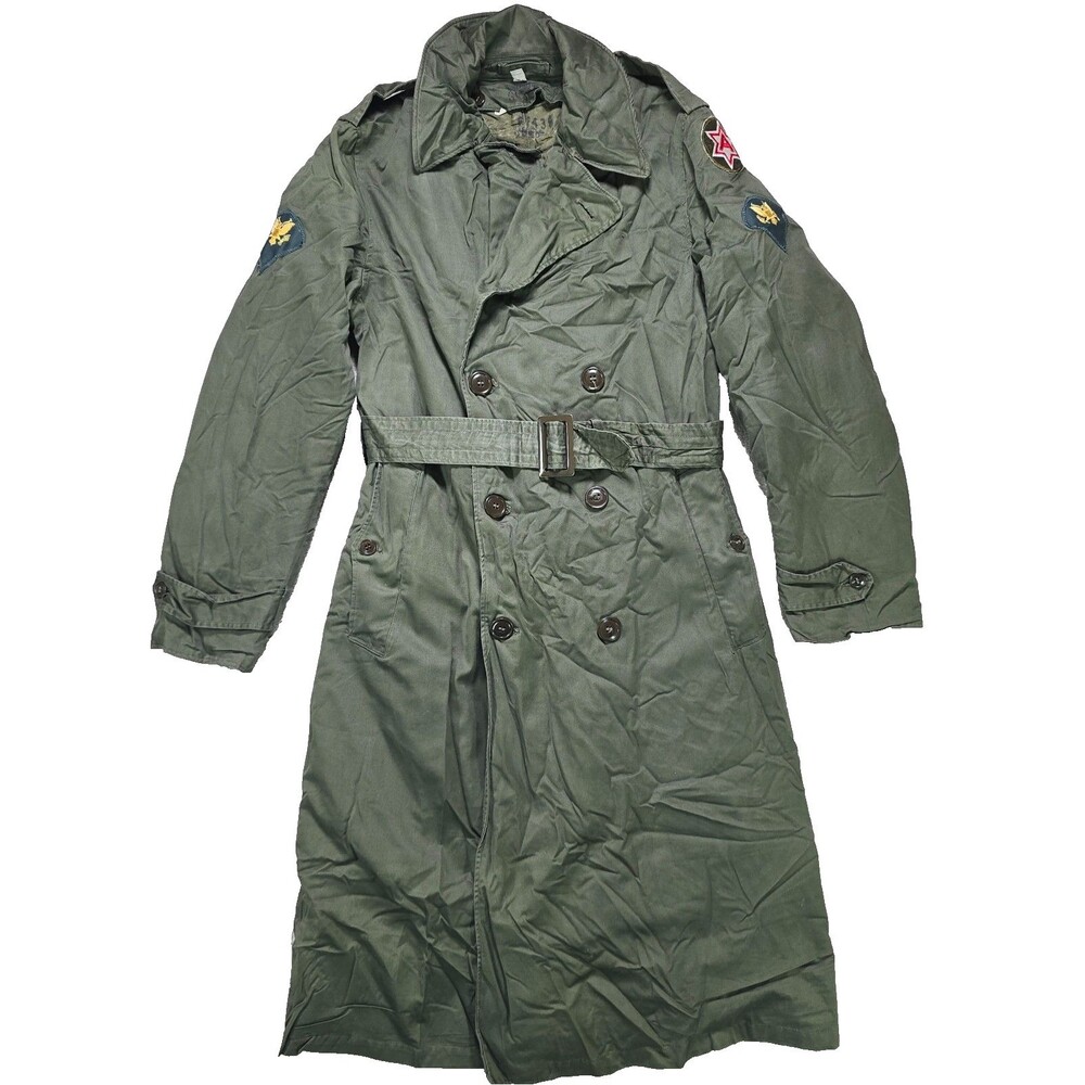 VTG 1950s Army Military Overcoat O.G. 107 Trench Coat Men Small Short March 1955
